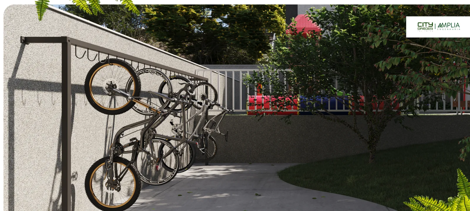 Bicicletário coberto do City Garden Residence — perspectiva ilustrativa