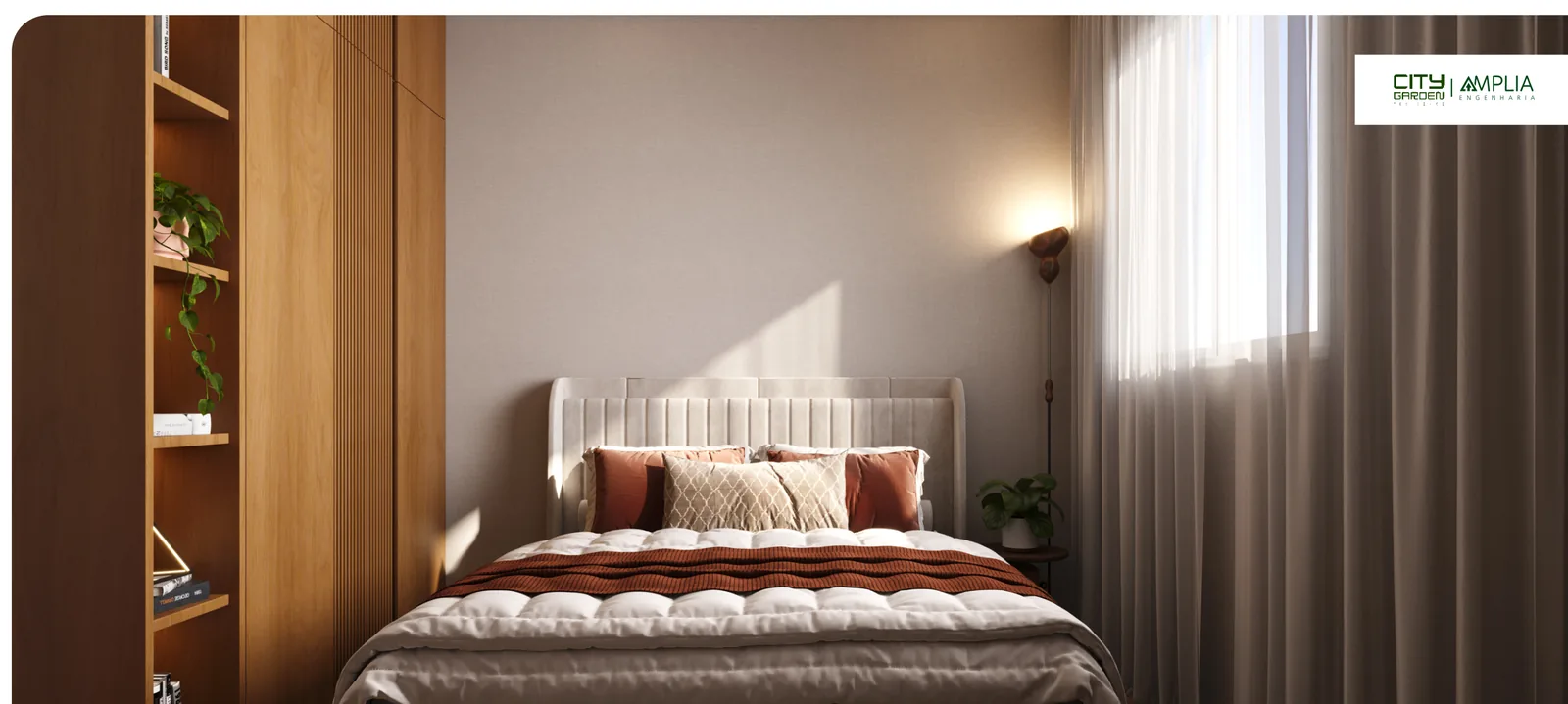 Quarto do apartamento de 2 quartos do City Garden Residence — perspectiva ilustrativa